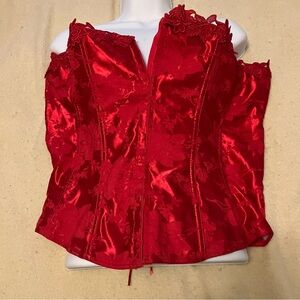 Empire Intimates Corset Waist Cincher Red Floral Lace